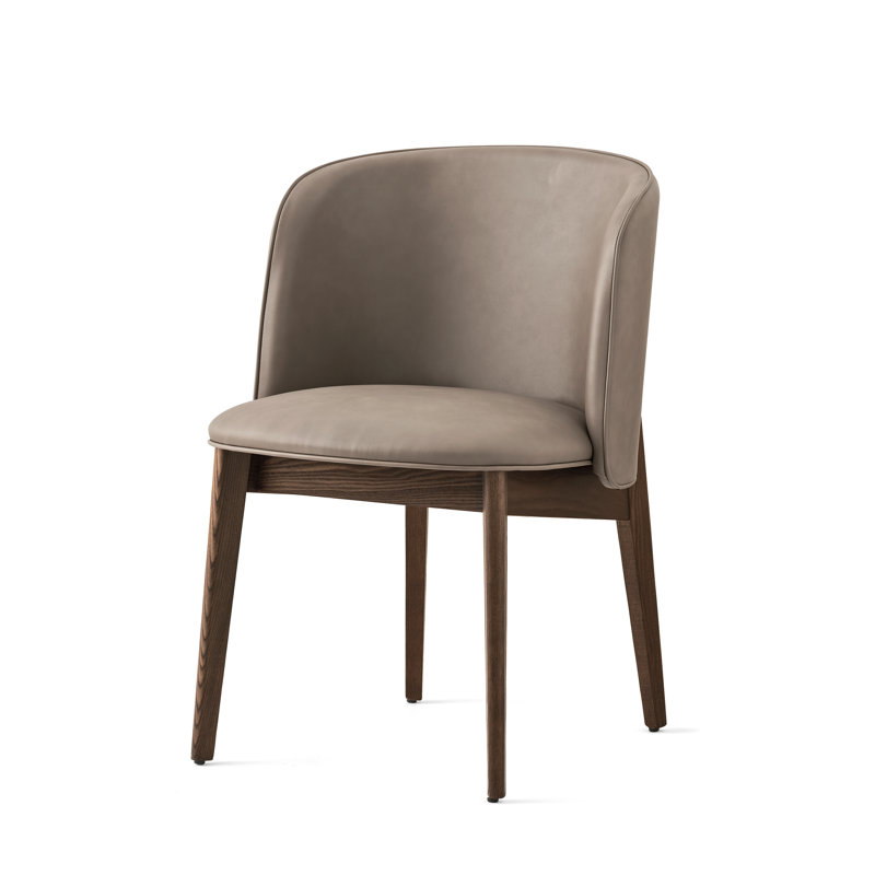 Abrey Upholstered Armchair with Wooden Base, Mud Brown, Smoke