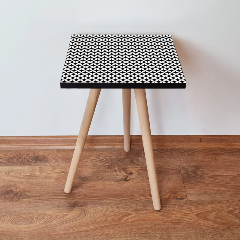 Table d'appoint moderne géométrique, noir et blanc, 13,8 po x 16,5 po x 13,8 po | 100% panneau de fibres à densité moyenne avec une épaisseur de 0,7 pouce | Pieds en bois de hêtre | Design élégant et fonctionnel, parfait pour le décor du salon ou de la chambre à coucher