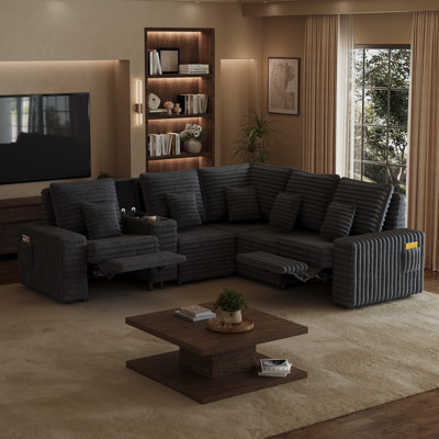 100'' L Shaped Power Reclining Sectional Sofa with Home Theater Recliners and Remote Control