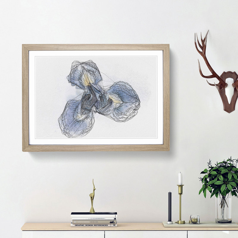 An Iris Flower in Blue in Abstract - Picture Frame Graphic Art Print, 62cm H x 87cm W x 2cm D, Oak Framed