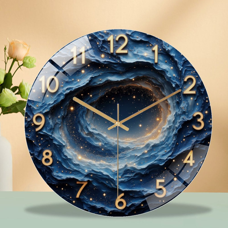Clock Numbers On Nebula Background Art - 12'' Modern Glass Wall Clock