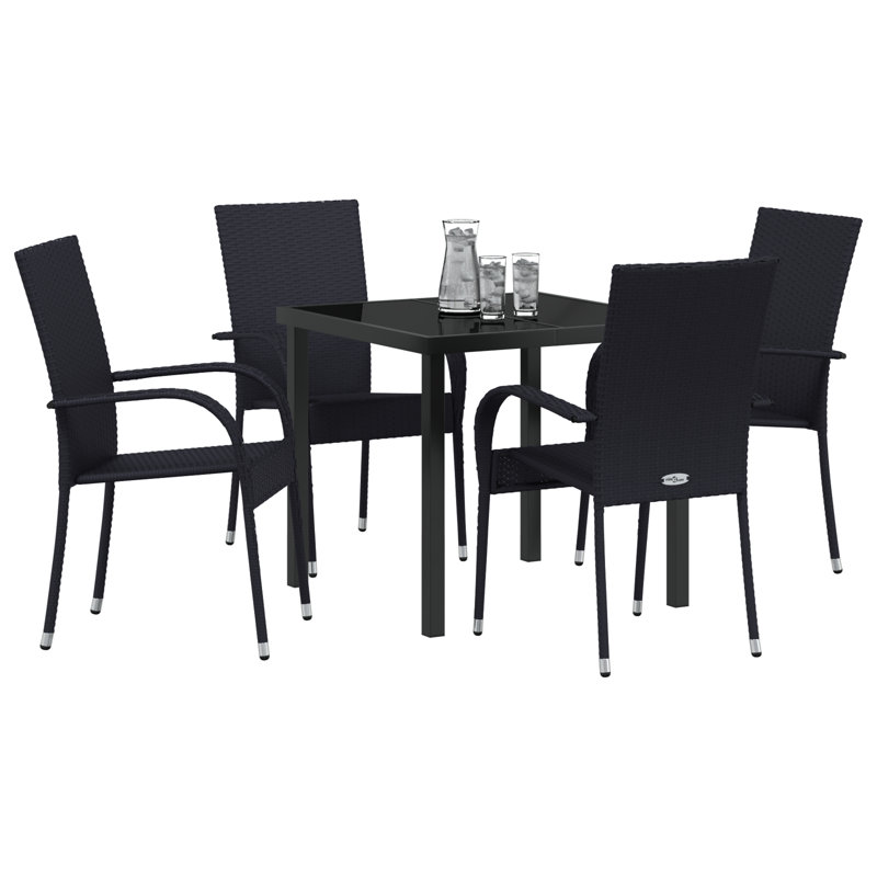 Garden Dining Set 5 Pcs PE Rattan, Black