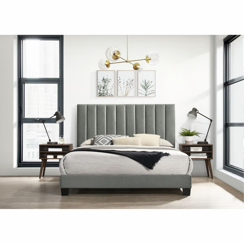 Ensemble de chambre à coucher, lit plateforme avec deux tables de chevet
