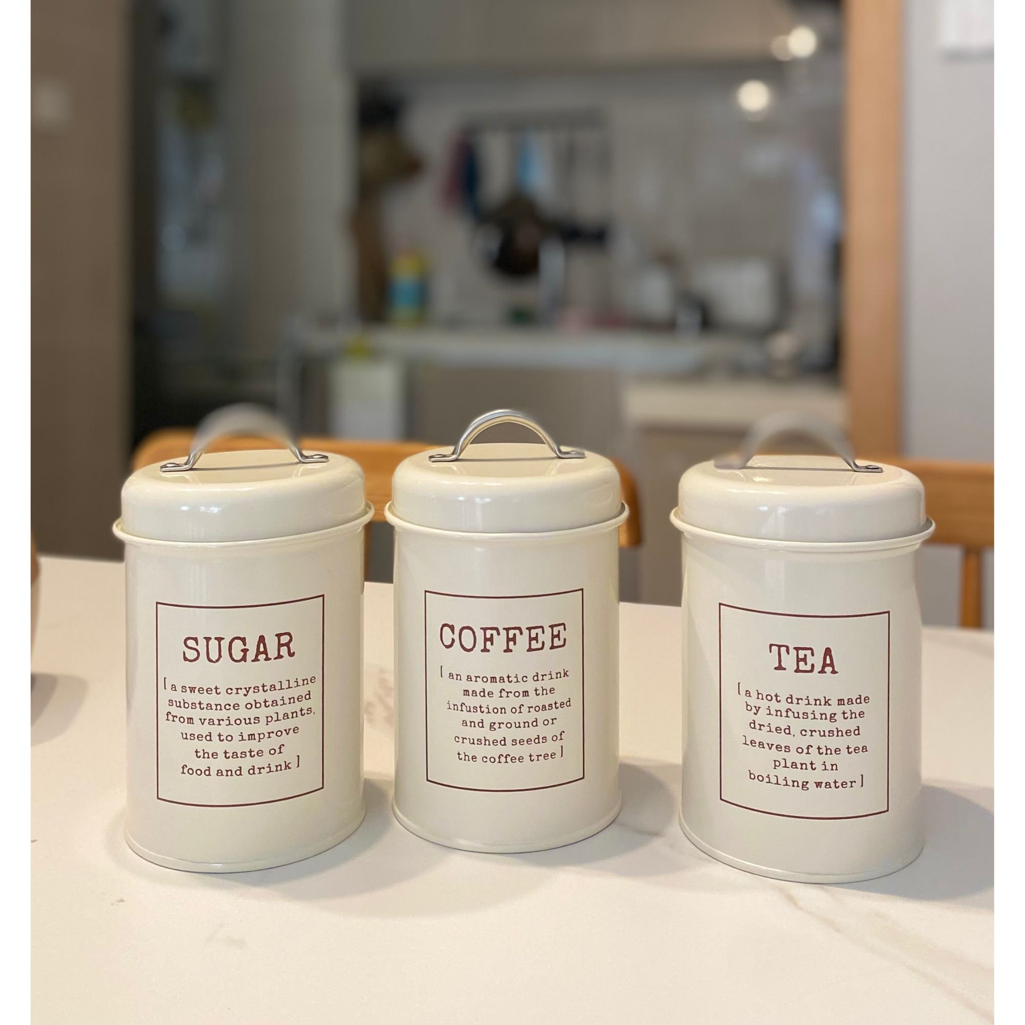 3 Pieces Sugar Coffee Tea Canister Airtight Lid Can Tin Keep Goods