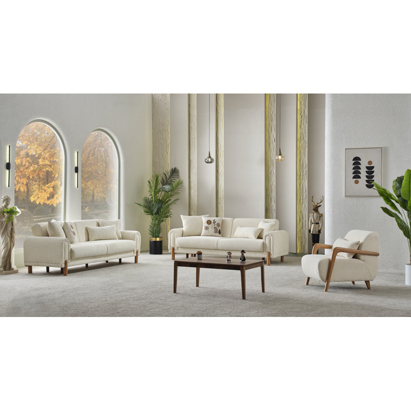 Xinde 3- Piece Living Room Set, Cream