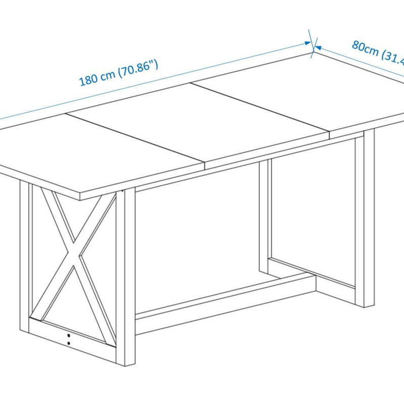 Grande table de salle à manger 70,87 "pour 6 à 8 personnes, table de salle à manger rectangulaire en bois rustique avec X pieds solides pour la salle à manger et le salon