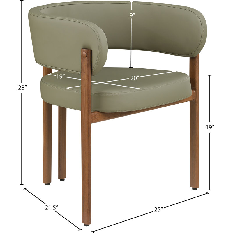 Gideon Unfinished Upholstered Back Arm Chair, Olive Green Vegan Leather, Walnut