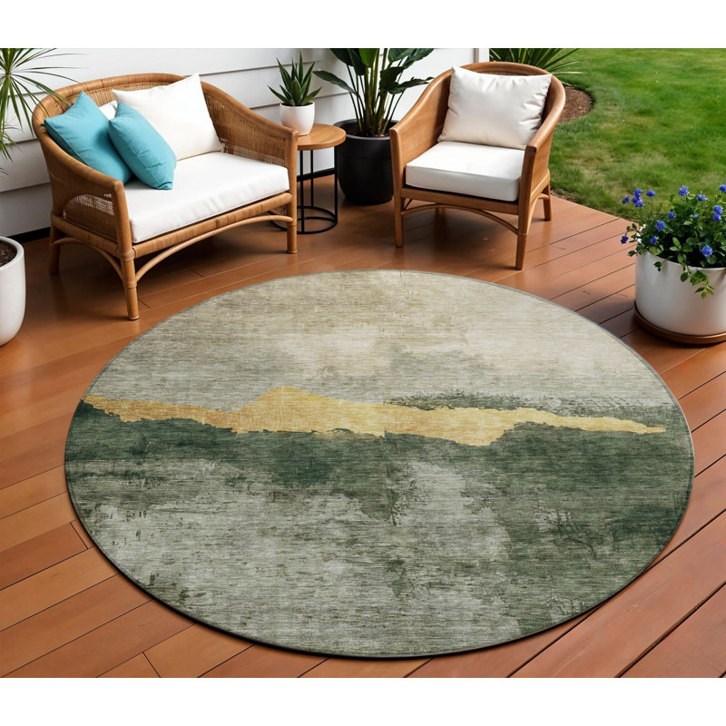 Tapis d'intérieur rond rond lavable abstrait vert de 8 pi HomeRoots