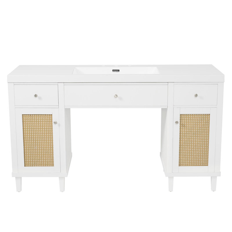 Meuble-lavabo simple 60 po avec rangement à fermeture en douceur et tiroir rabattable SMC, Blanc