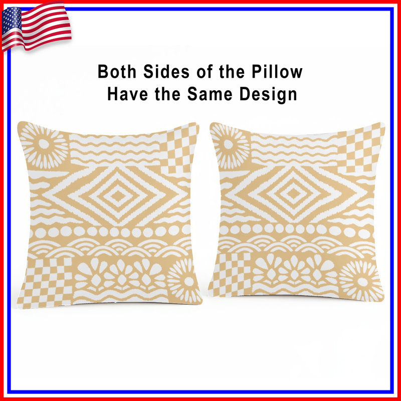 Coussins décoratifs à motif géométrique beige, 14 x 14 inches