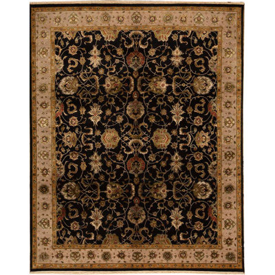 Tapis noir et ivoire de haute qualité noué à la main