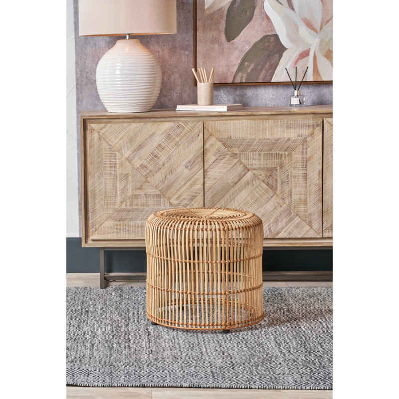 Rattan Core Metal Accent Stool, Natural