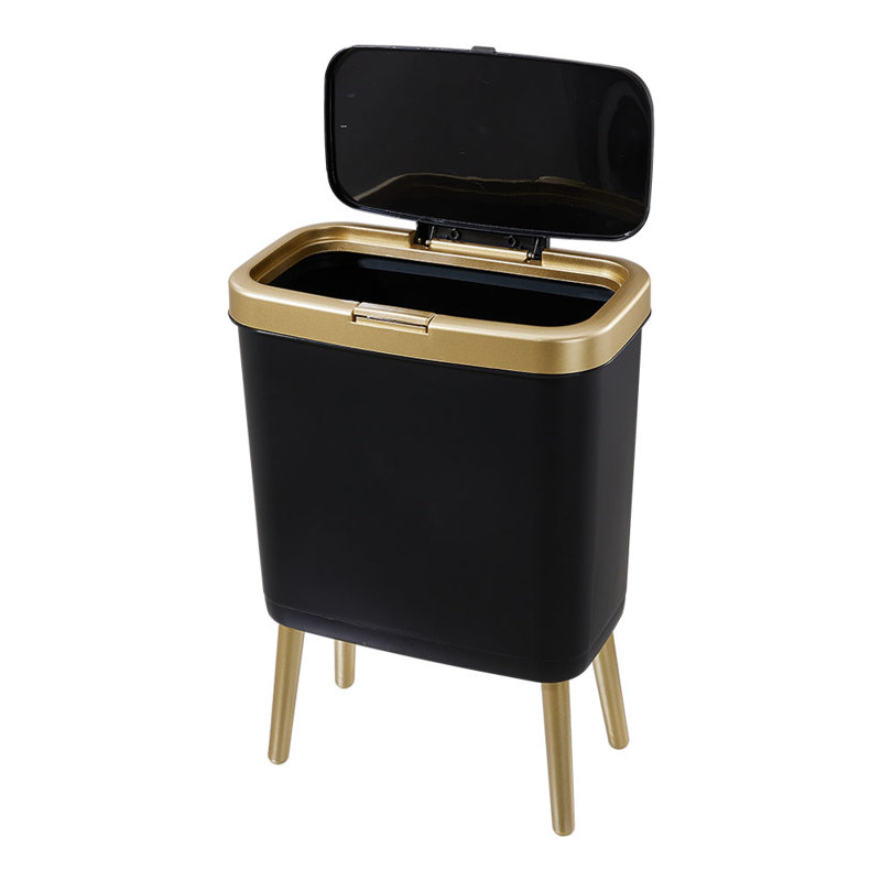 Aleeta PP Open Kitchen Trash Can - 19L, Black/Gold
