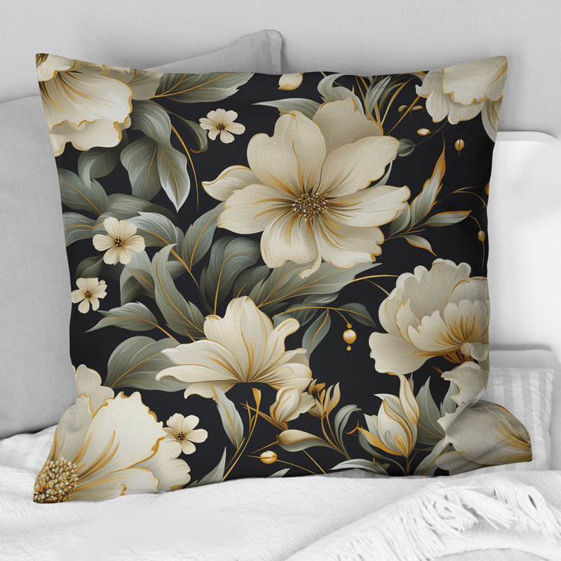 Coussin décoratif à motif floral de style contemporain Victorian, H 16 po x l 16 po