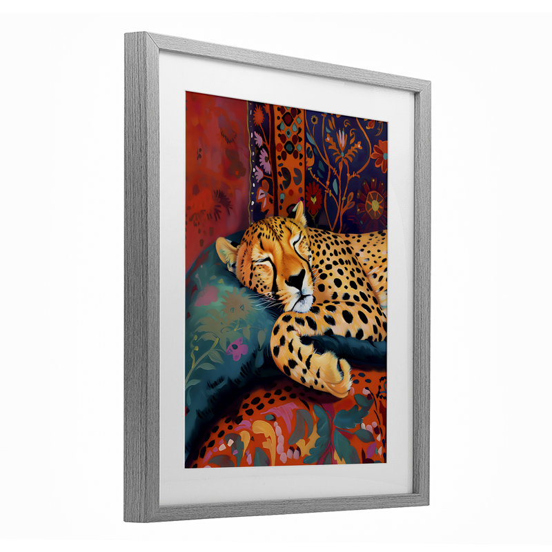 «Cozy Cheetah Boho Textiles», reproduction encadrée sous verre, design by Creative Studio, Cadre de ferme gris
