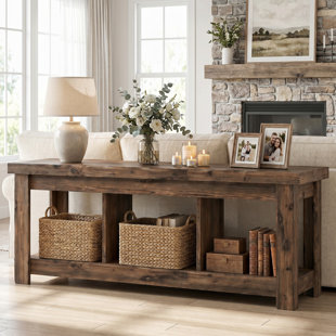 Console en bois massif de 62,99 pouces, canapé de ferme avec rangement pour le hall d'entrée et le salon