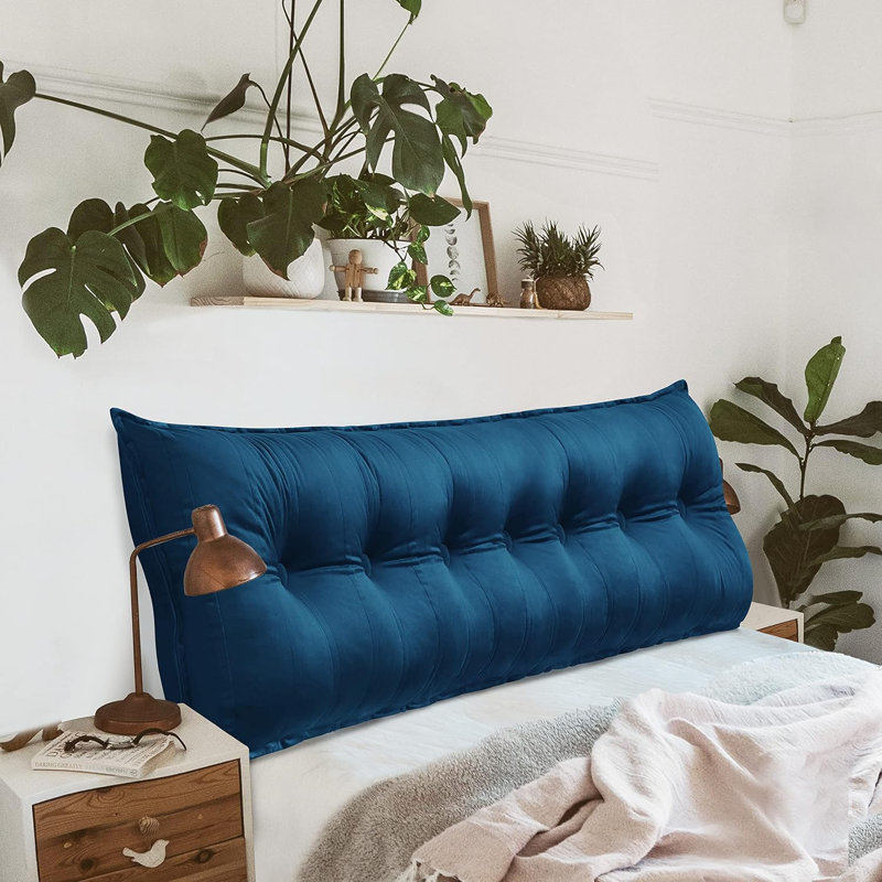 Coussin de tête de lit à dossier capitonné en velours de coton capitonné avec repose-tête et dossier, Bleu très foncé