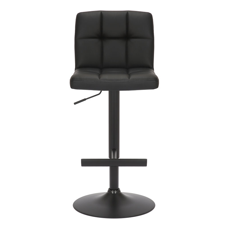Hetal Swivel Upholstered and Faux Leather Adjustable Height Bar Stool with Steel Frame, Black