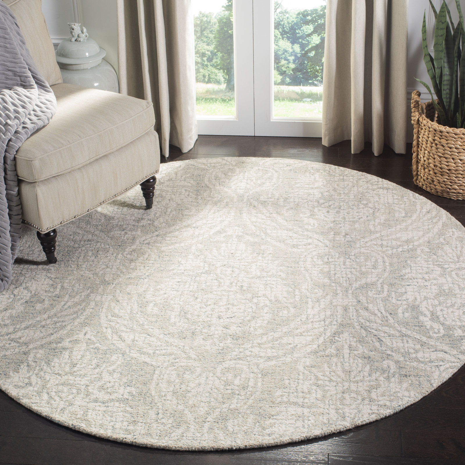 Rosemarie Gray Ivory Hand-Tufted Wool Rug, Round 6'