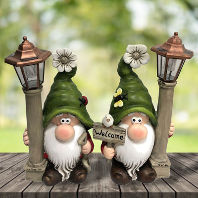 2 Piece Garden Gnomes with Solar Lights Shortstack and Dinkle Set