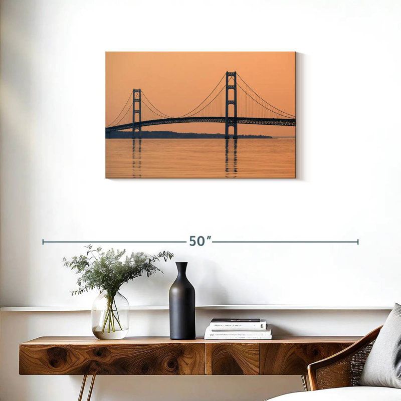 Lilie Mackinac Bridge au coucher du soleil, H 20 po x l 30 po