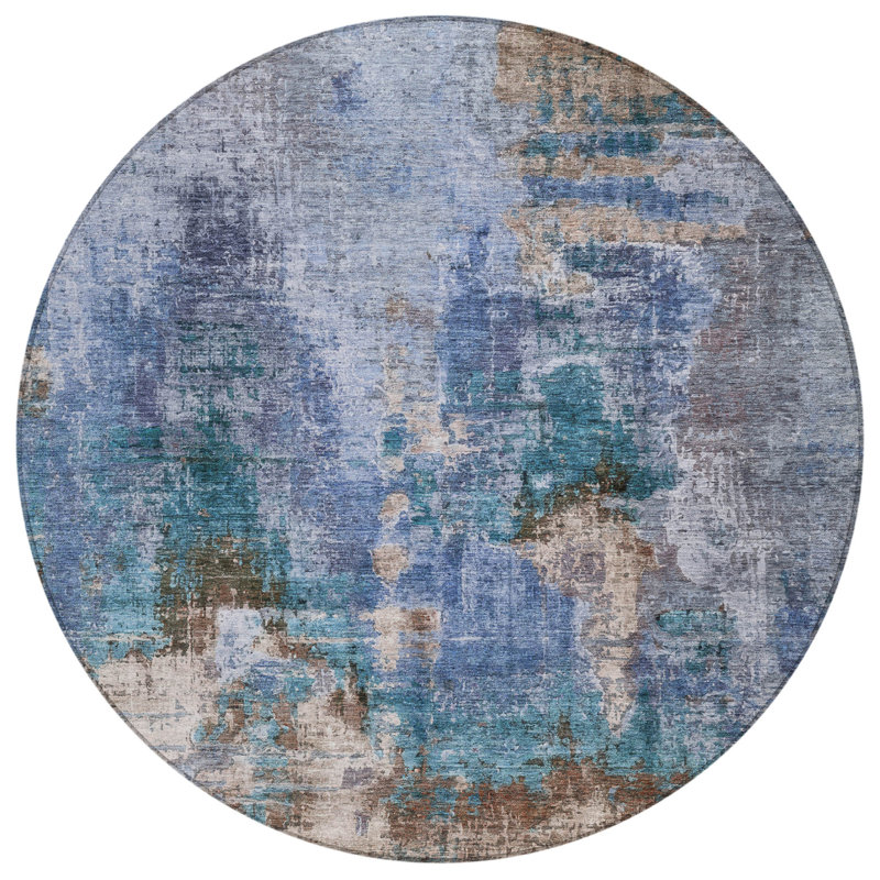 Machine Washable Indoor/Outdoor Chantille ACN2300 Abstract Rug, Round 8'