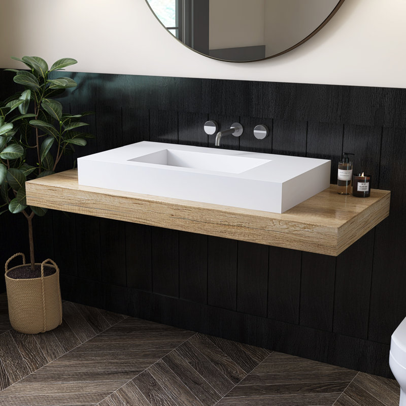 35'' Wall Mounted Bathroom Sink Solid Surface Rectangular Bathroom Sink