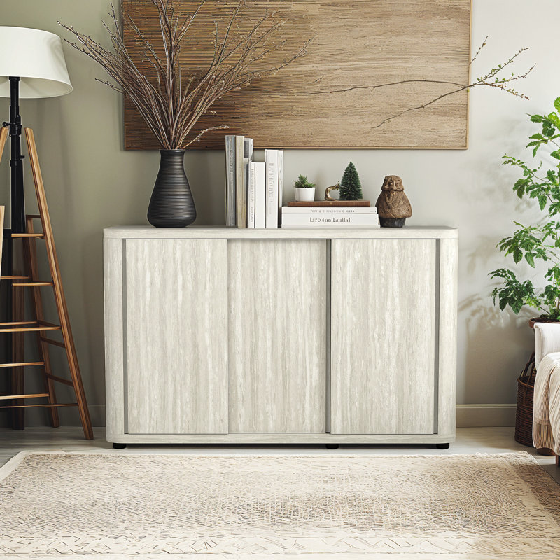 Caomhan 47" Modern Sliding Door Storage 3 Door Sideboard, Tavertine