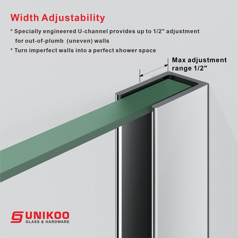 UKH07B 38-1/2 in. W x 80 in. H Frameless Fixed Shower Glass Panel  with U-Channel in and 3/8 in. Clear Glass in Chrome