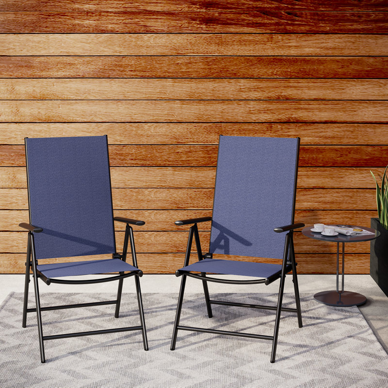 Alyah Metal Outdoor Dining Reclining Armchair, Blue