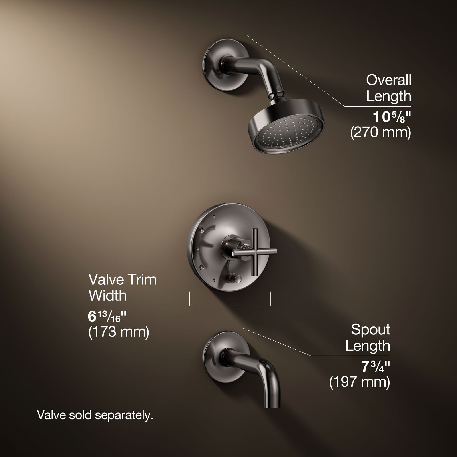 Purist Rite-Temp Tub and Shower Faucet, Cross Handle, Vibrant Titanium