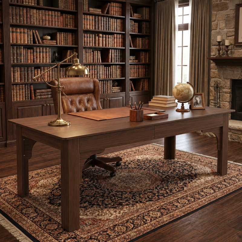 Hilda 69'' Executive Writing Desk With 4 Drawers, Walnut Wood Grain Finish, 4-Drawers