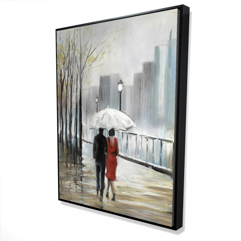 Couple marchant sous la pluie, reproduction sur toile