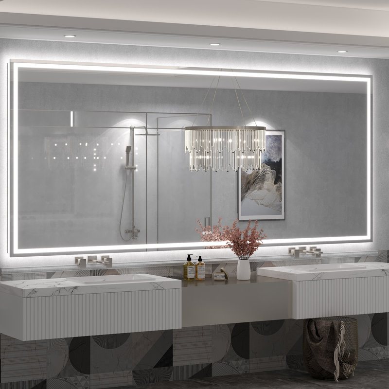 Miroir de salle de bain mural Molly, 110 po x 48 po, Transparent