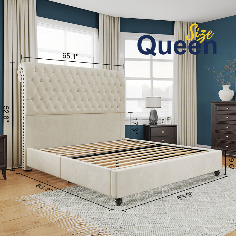 Alhaji Upholstered Wingback Bed, Queen, Cream
