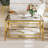 Square Glass Coffee Table in 33.5",Luxurious Geometric Metal Frame,Gold Finish & Lower Shelf-1902772713