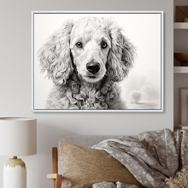 Caniche Pizazz sur toile, Cadre flottant blanc, H 24 po x l 32 po x P 1 po