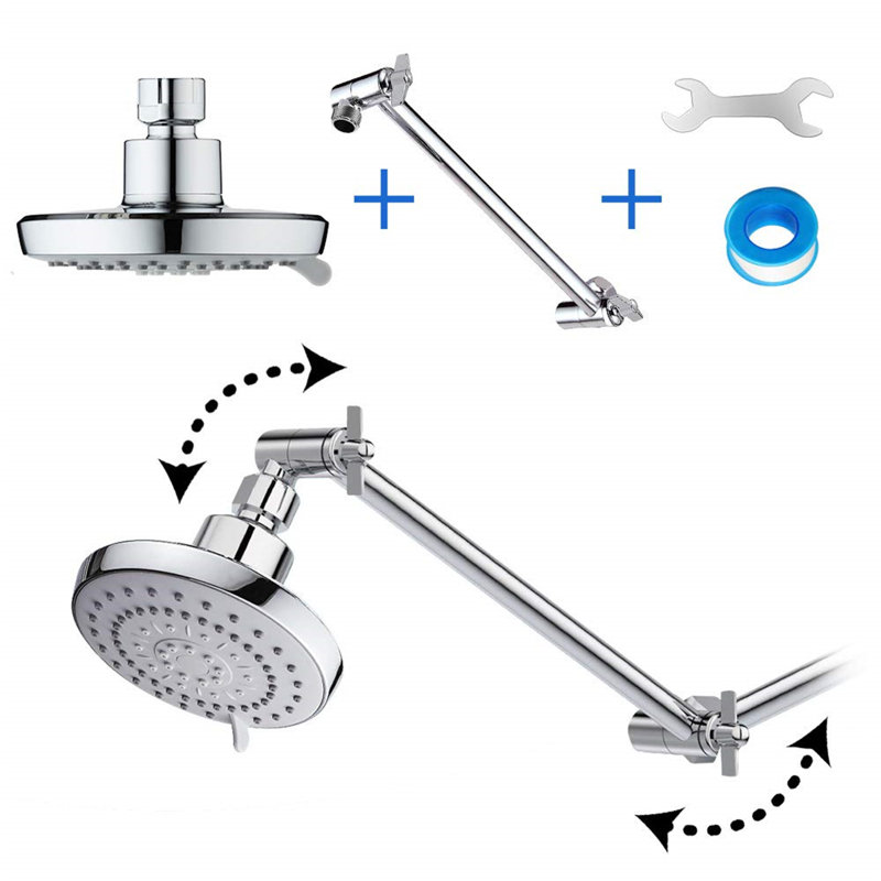 High-Pressure Rainfall Shower Head With 11-Inch Adjustable Arm - Vertical Flow Design For Spa-Like Bathing, Chrome