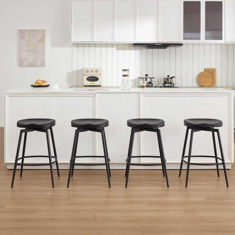 Tabourets de comptoir pivotants en bois massif de 24,8 po avec base en métal Albrecht (ensemble de 4), Black