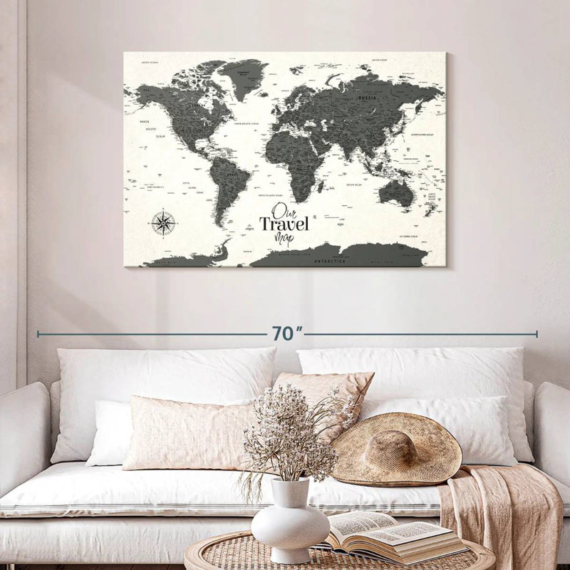 Our Travel I Push Pin World Alvertia, H 30 po x l 45 po