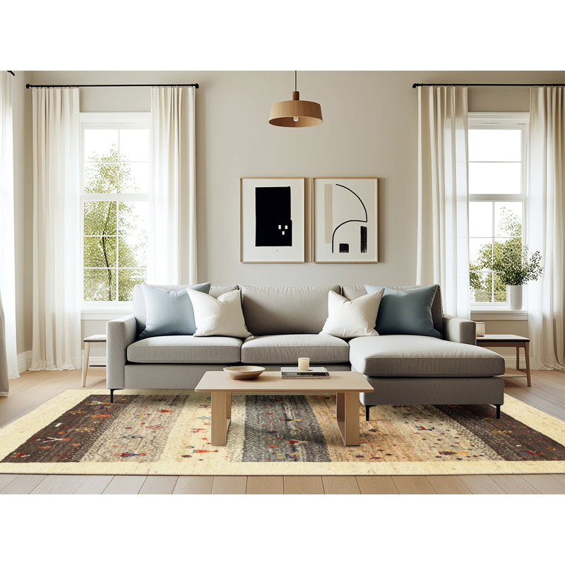 Tapis beige/brun/gris contemporain, Rectangle 6 pi x 9 pi