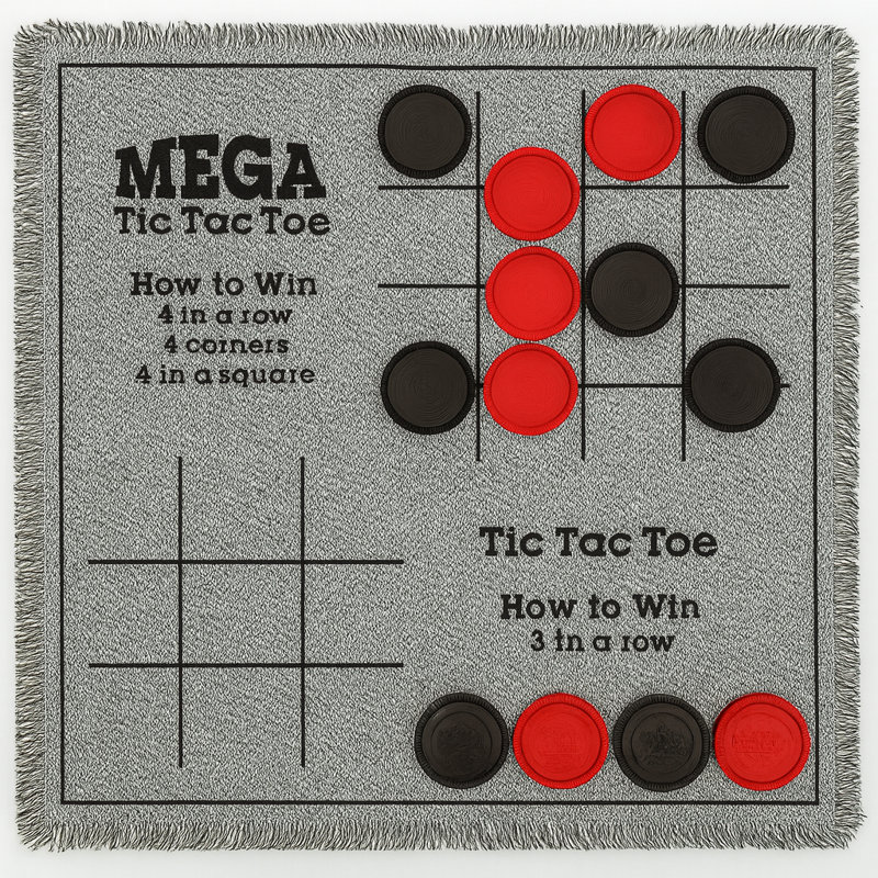 Tapis de jeu réversible Bolaball 3-en-1 géant, jeu de tic-tac-toe géant, 26 po x 26 po, tapis réversible, jeu de société extérieur pour la famille et les amis avec 24 jetons