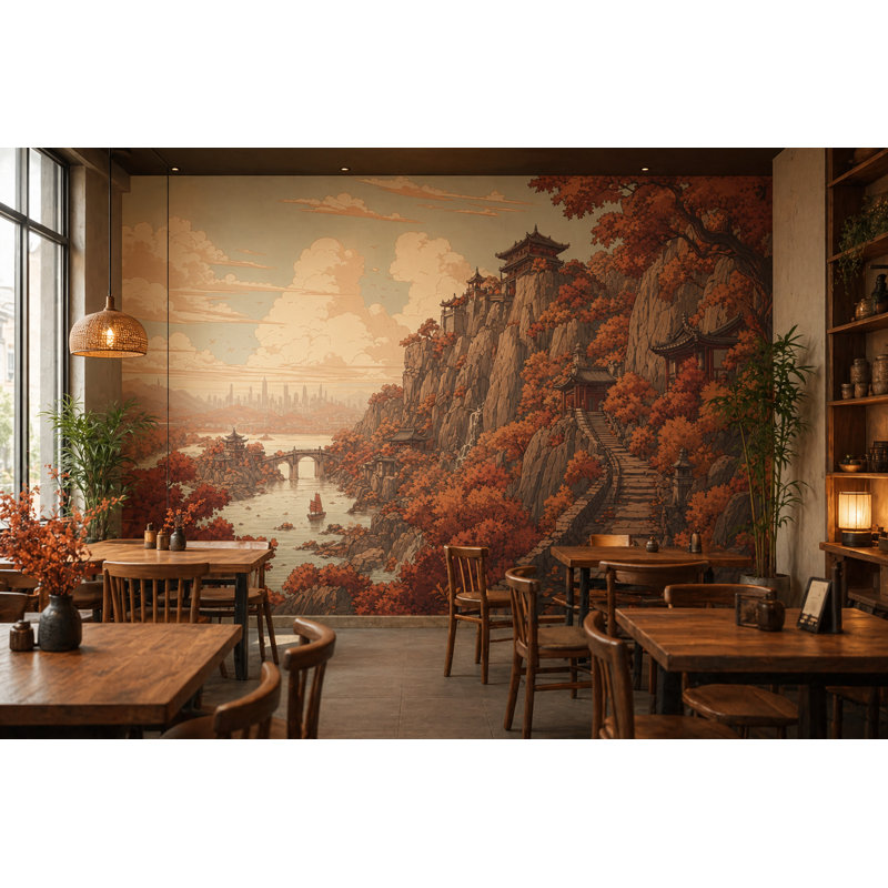 Décoration murale cloison amovible pagode murale, 120 po x 96 po, Non tissé