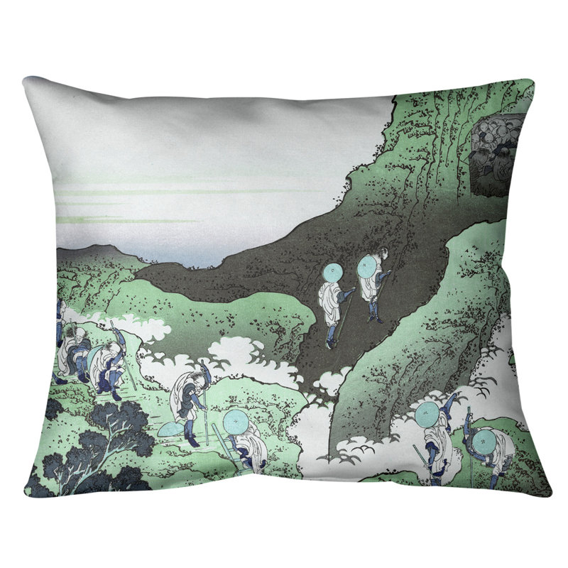 Katsushika Hokusai Throw Pillow, 14" x 10", Green, Down Alternative