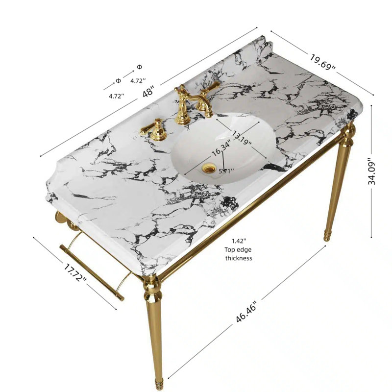 Console de lavabo pour salle de bain 48 pouces Panda, Doré, L 48 po