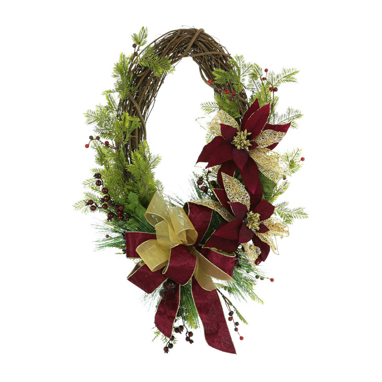 Red & Green Ribbon Grapevine Wreath