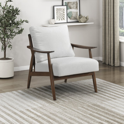 Cardone 31" Mid-Century Modern Accent Chair - Textured Fabric Upholstered Armchair with Solid Wood Frame and Reversible Back Cushion