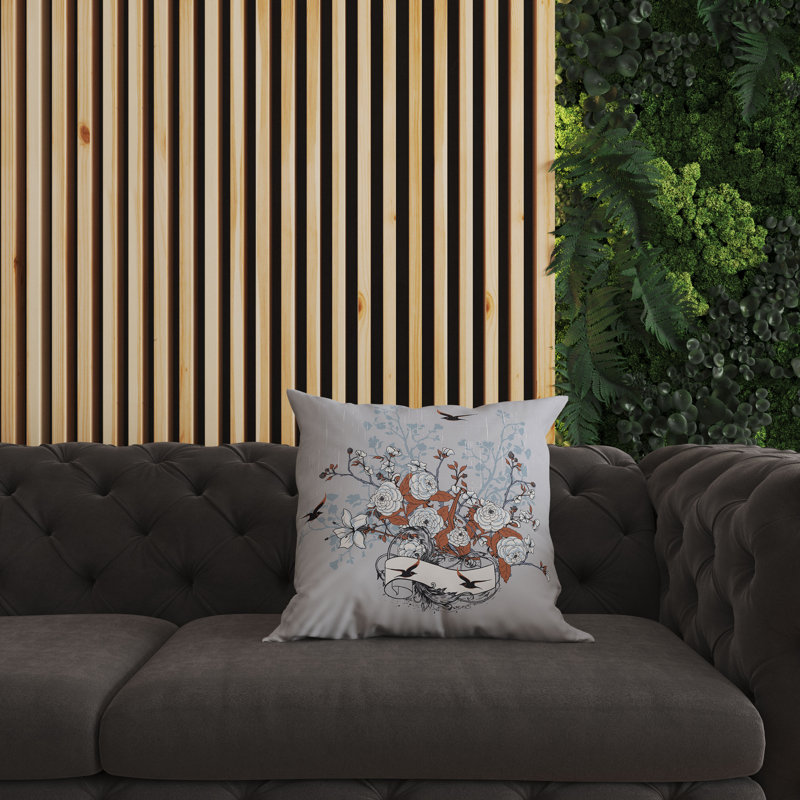 Indoor / Outdoor Square Cushion, 41cm H x 41cm W, Grey/Orange/White