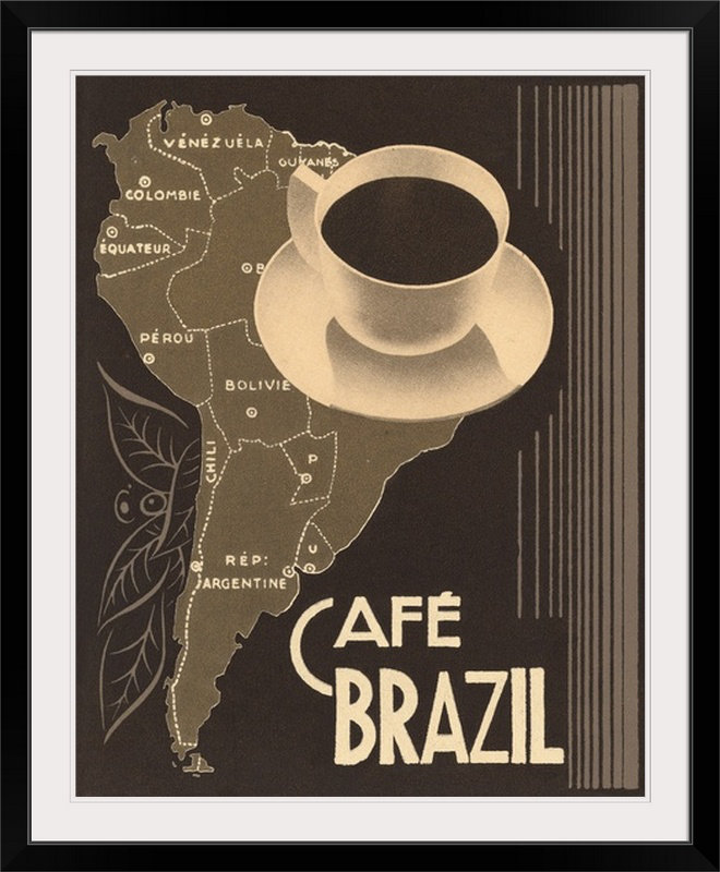 «Cafe Brasil II», affiche vintage, Cadre noir, H 28 po x l 24 po x P 1 po