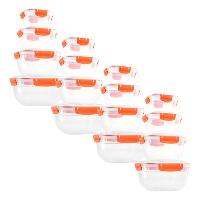  Plastic Airtight Food Storage Containers, Set of 4 Sealed Clear Container Bowls with Lids, BPA Free, Rectangular, Orange, Pack 4